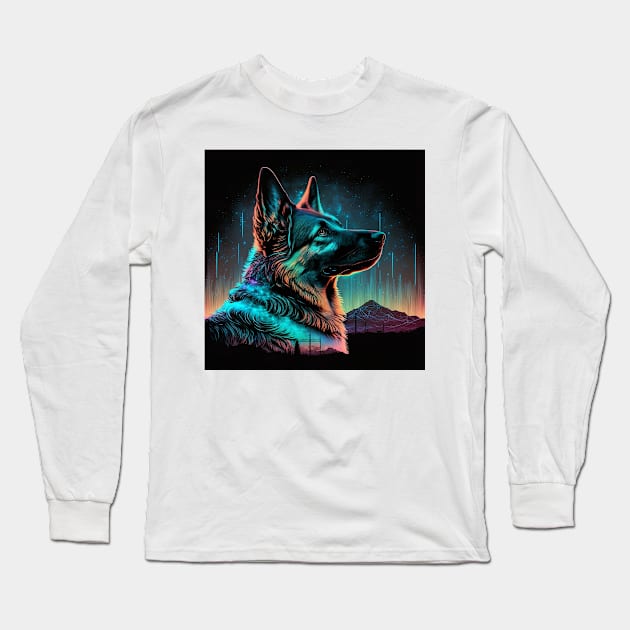 German Shepard Neon dog portrait Long Sleeve T-Shirt by Danielleroyer